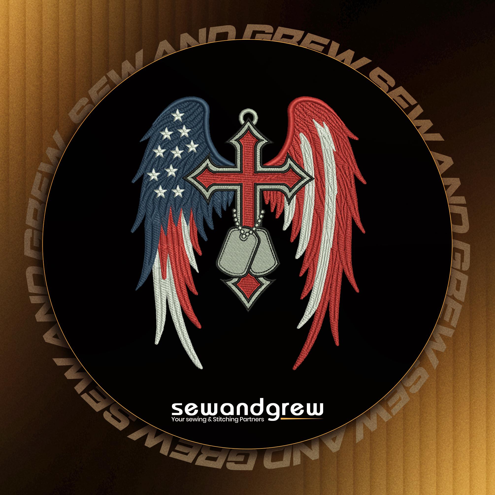 American Winged Cross FSL Embroidery design