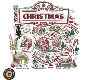 Vintage Christmas City 5 inch Embroidery Design
