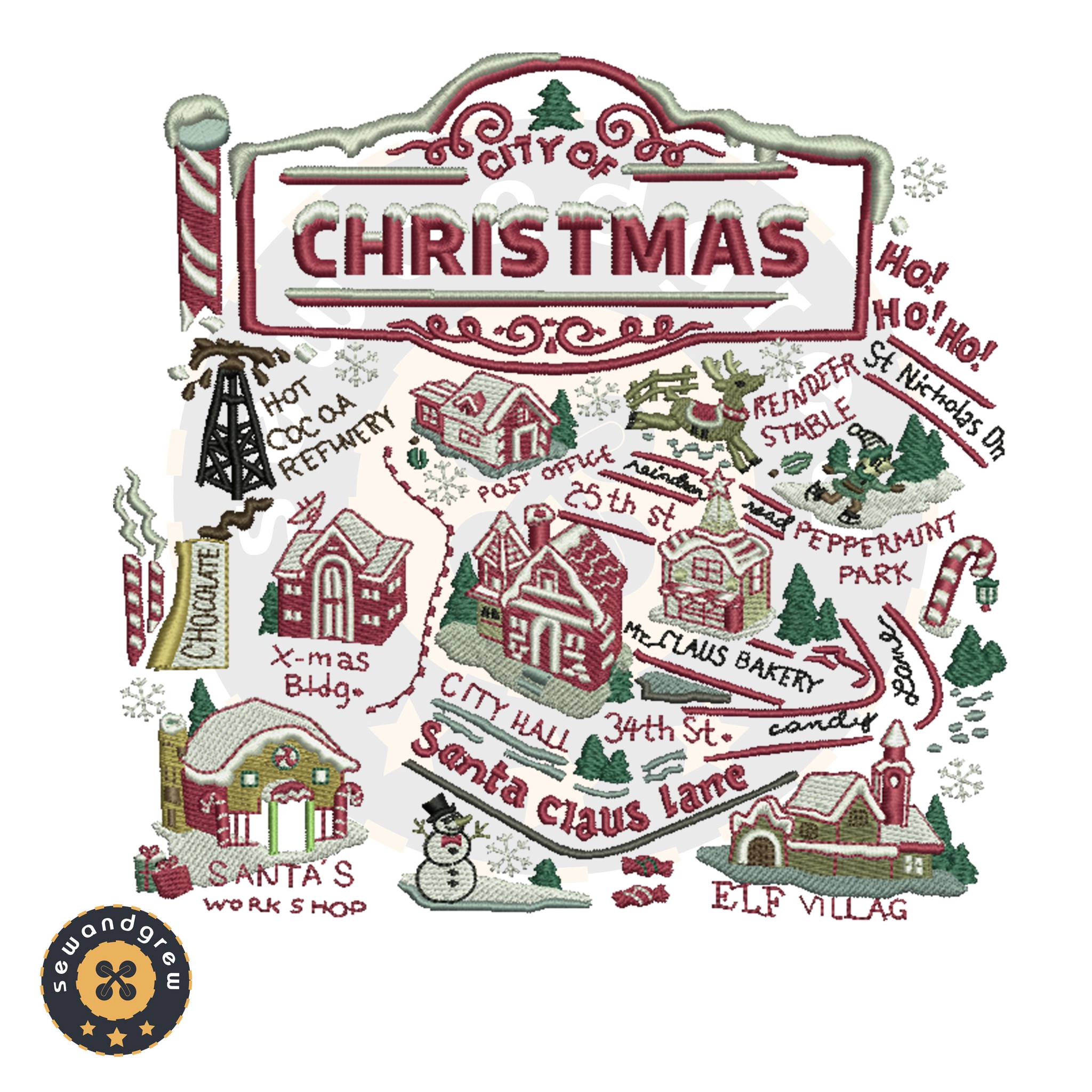 Vintage Christmas City 5 inch Embroidery Design