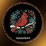 Decorative Winter Cardinal Embroidery Design