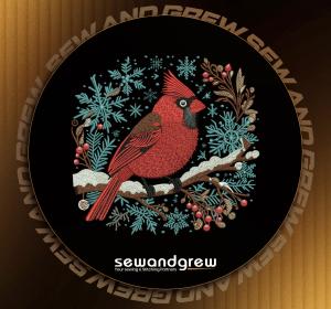Decorative Winter Cardinal Embroidery Design