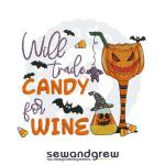 Trade candy for wine Embroidery Design