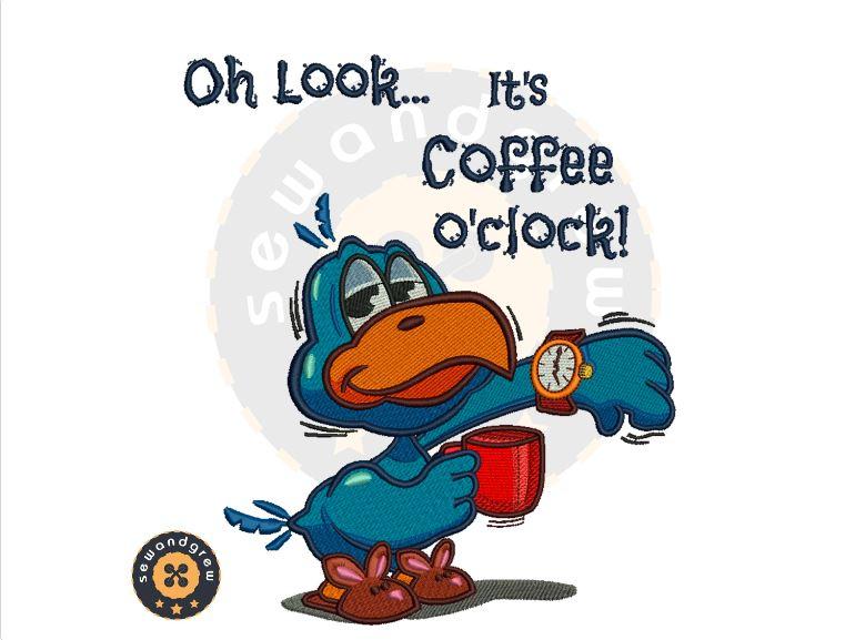 Coffee O Clock Embroidery Design