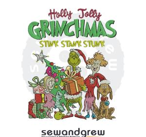Holly Jolly Grinchmas Embroidery Design