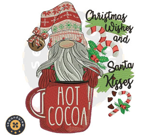 HOT COCOA GNOME EMBROIDERY DESIGN