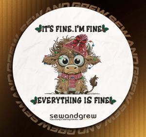 I am fine Christmas Highland cow Embroidery Design