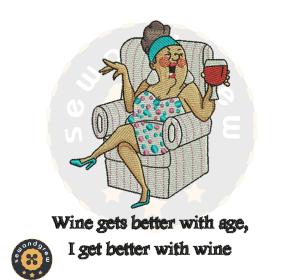 Wine Lady Embroidery Design