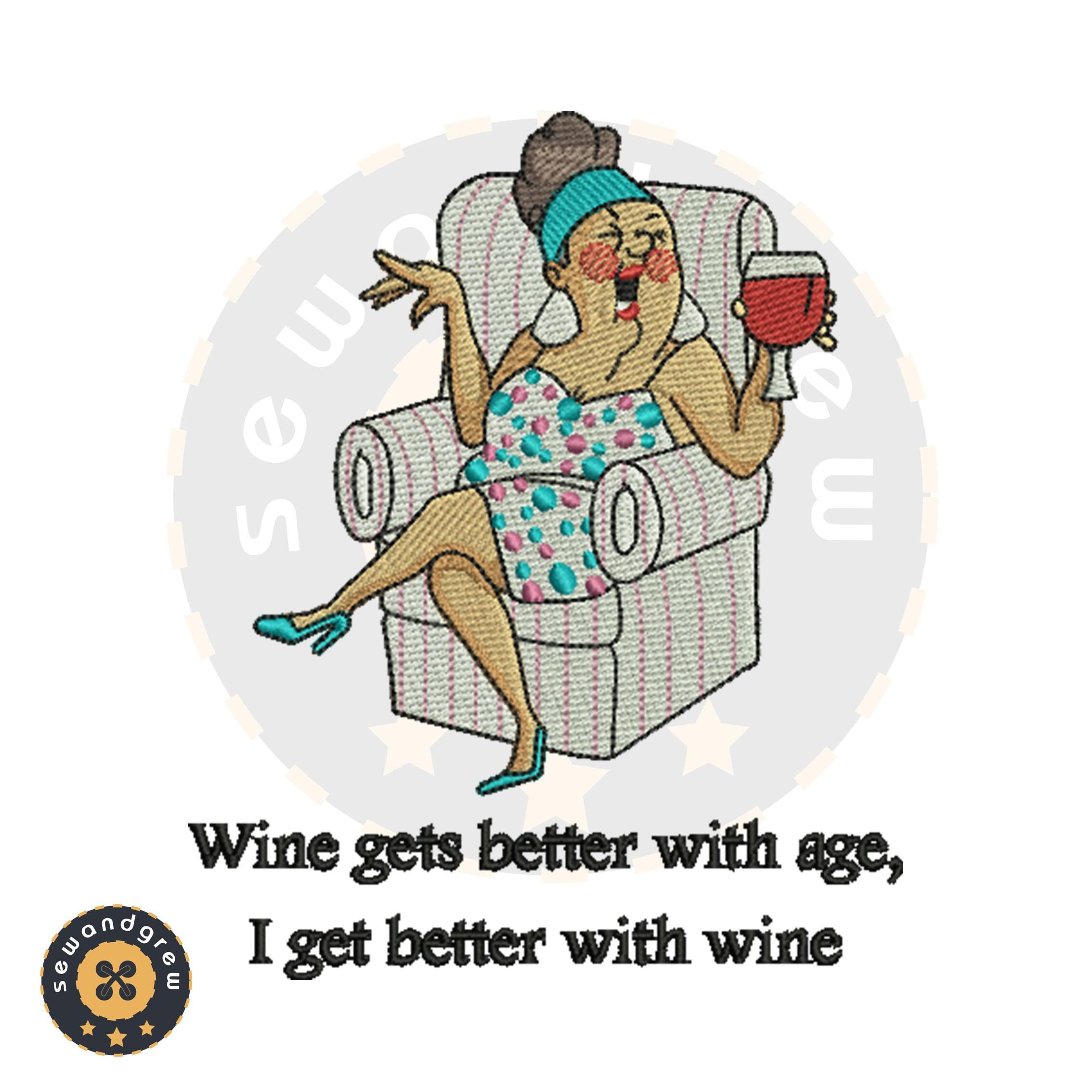 Wine Lady Embroidery Design