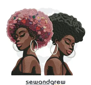 Afro Sisters 8 inch Embroidery Design
