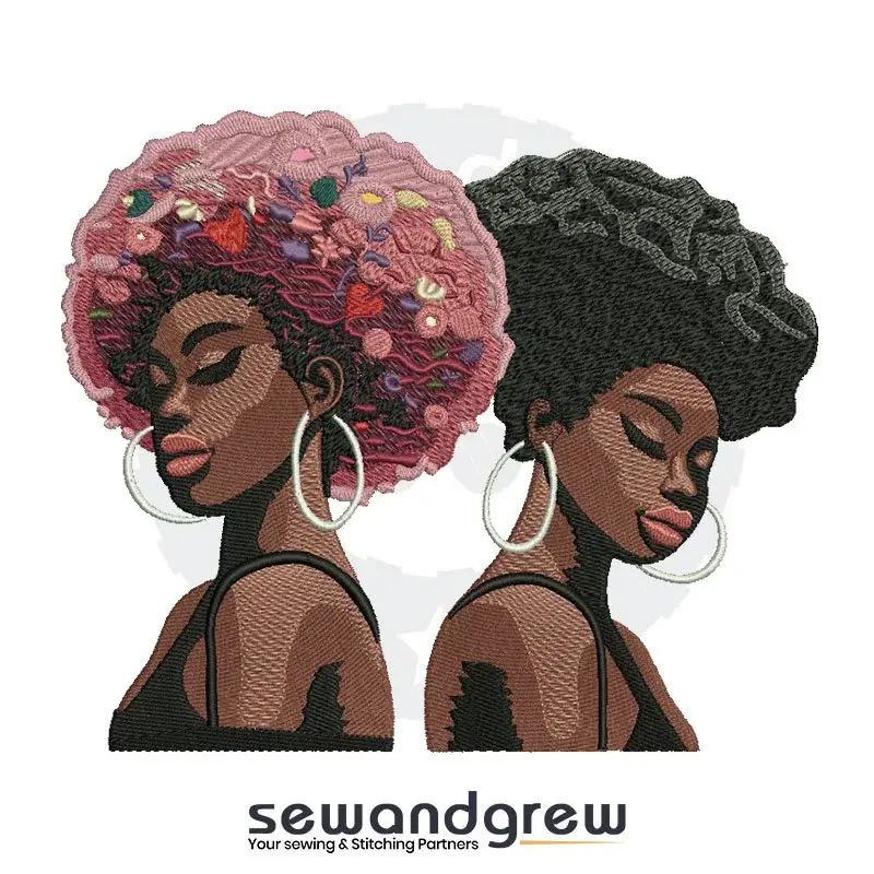 Afro Sisters 8 inch Embroidery Design