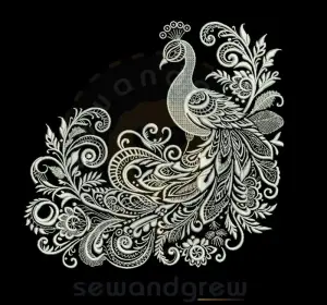Floral White Peacock Embroidery design