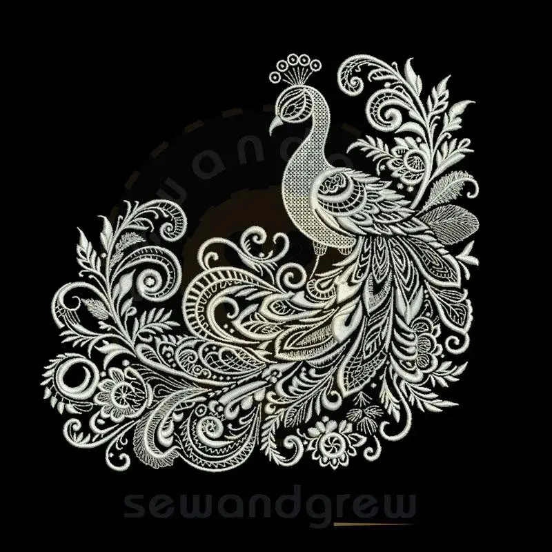 Floral White Peacock Embroidery design