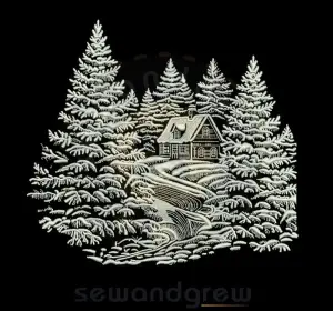 Winter House Embroidery Design