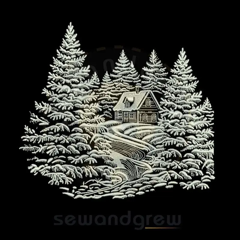 Winter House Embroidery Design