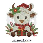 Christmas Highland Cow Embroidery Design
