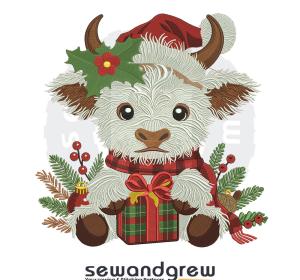 Christmas Highland Cow Embroidery Design