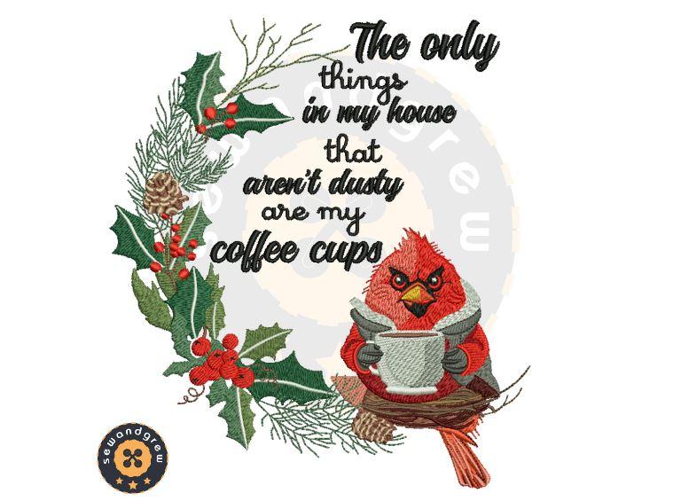 Coffee Cardinal Embroidery Design