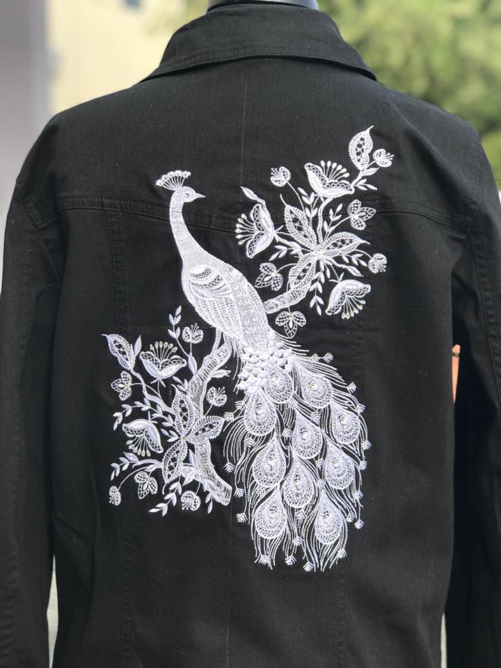 White Peacock Embroidery Design