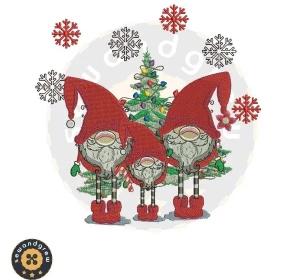 Three Happy Gnomes Embroidery Design