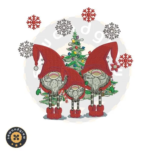 Three Happy Gnomes Embroidery Design