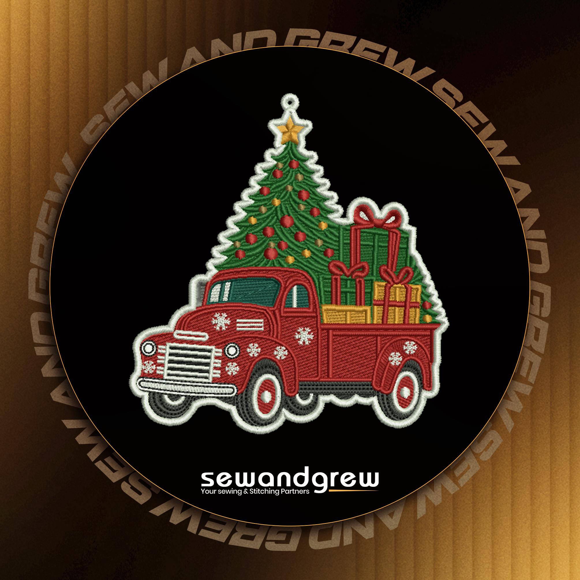 Red Truck Christmas Ornament Embroidery Design