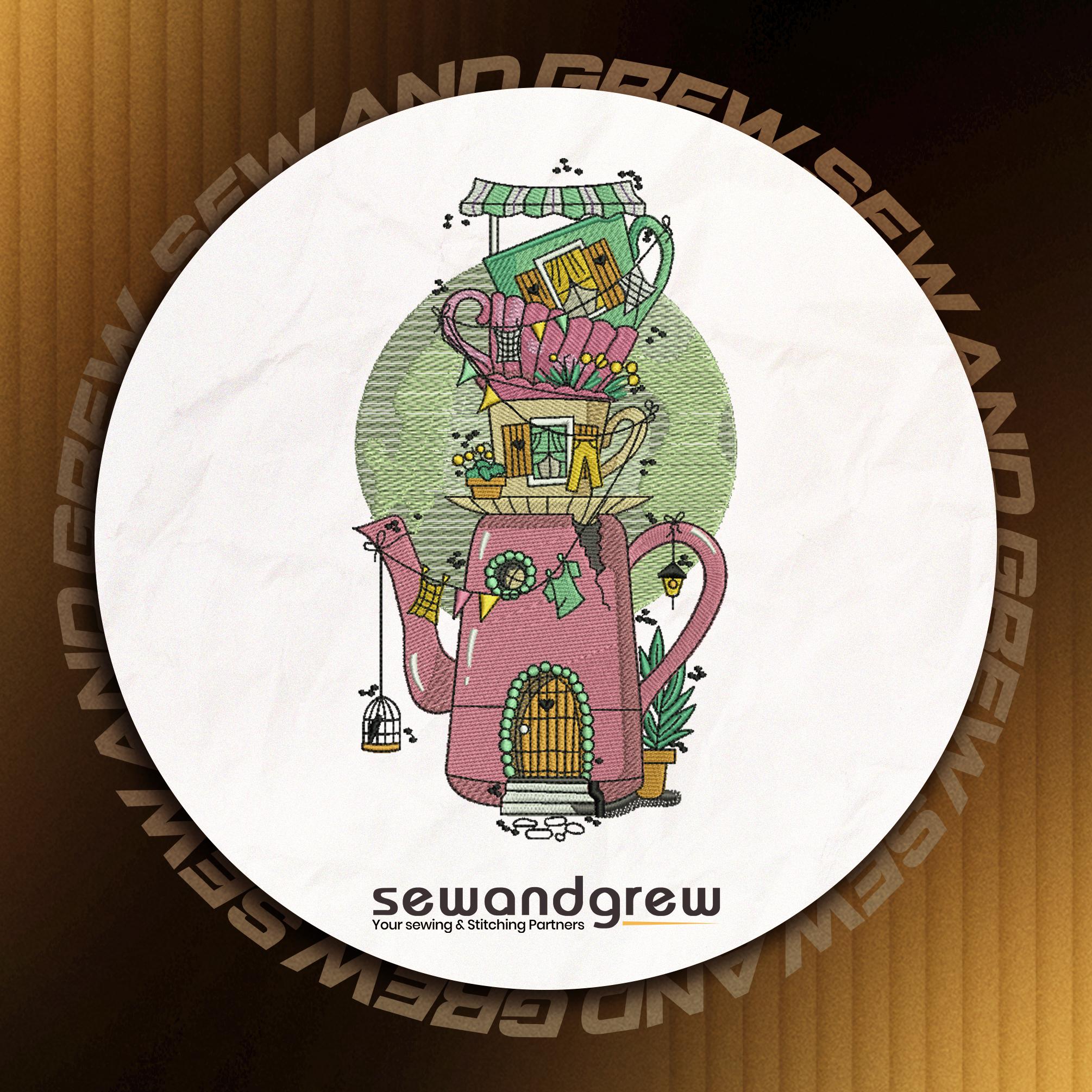 Tea pot House Embroidery Design