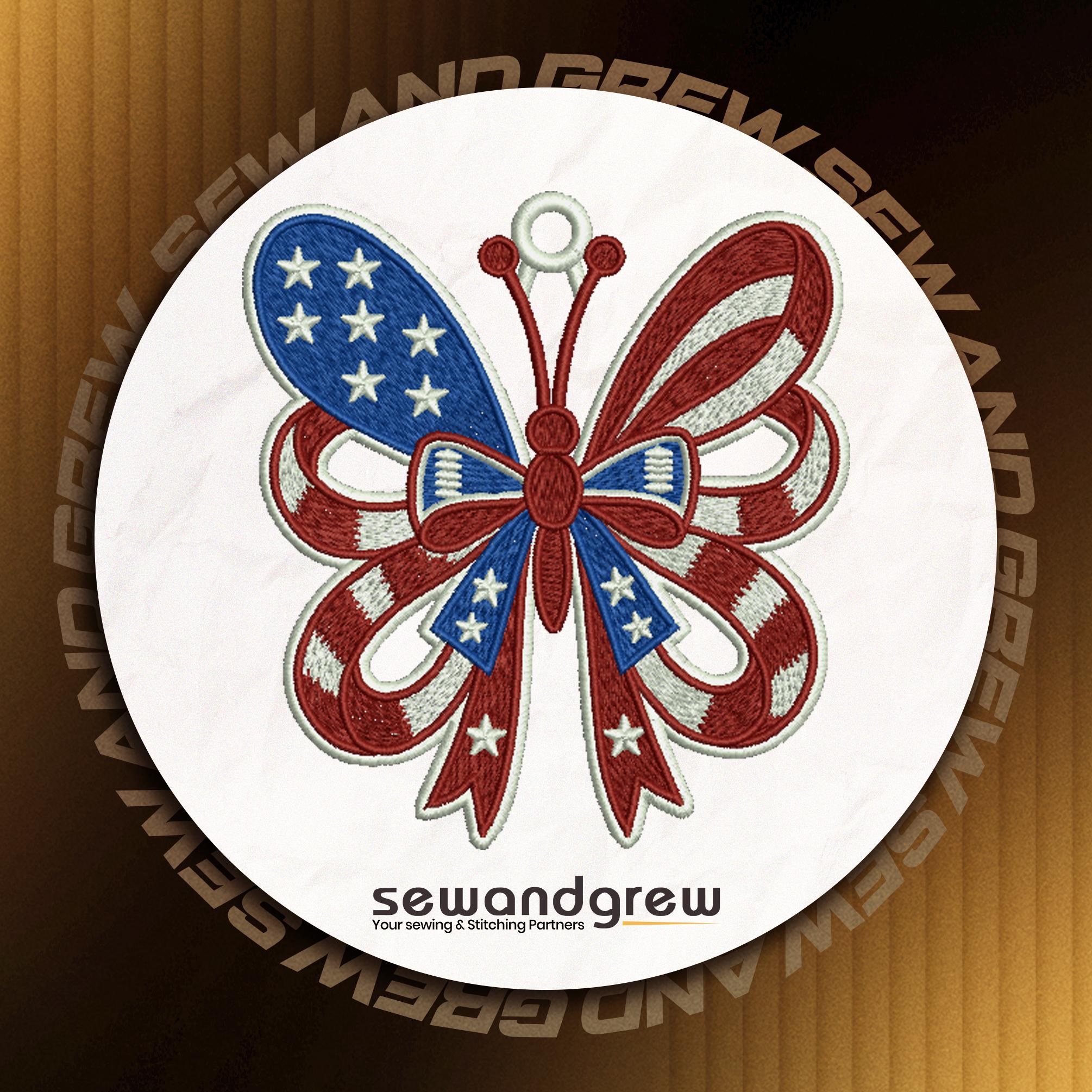 USA Butterfly FSL Embroidery Design